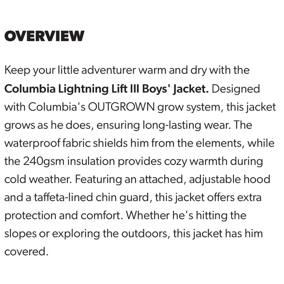 NWT Columbia Lightning Lift III Kids’ Jacket - Picture 2 of 12
